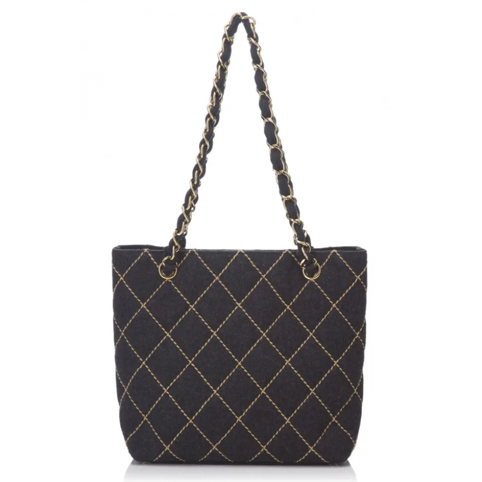 Chanel Vintage - Surpique Wool Shoulder Bag - Grey - Leather and Wool Handbag - Luxury High Quality - Avvenice