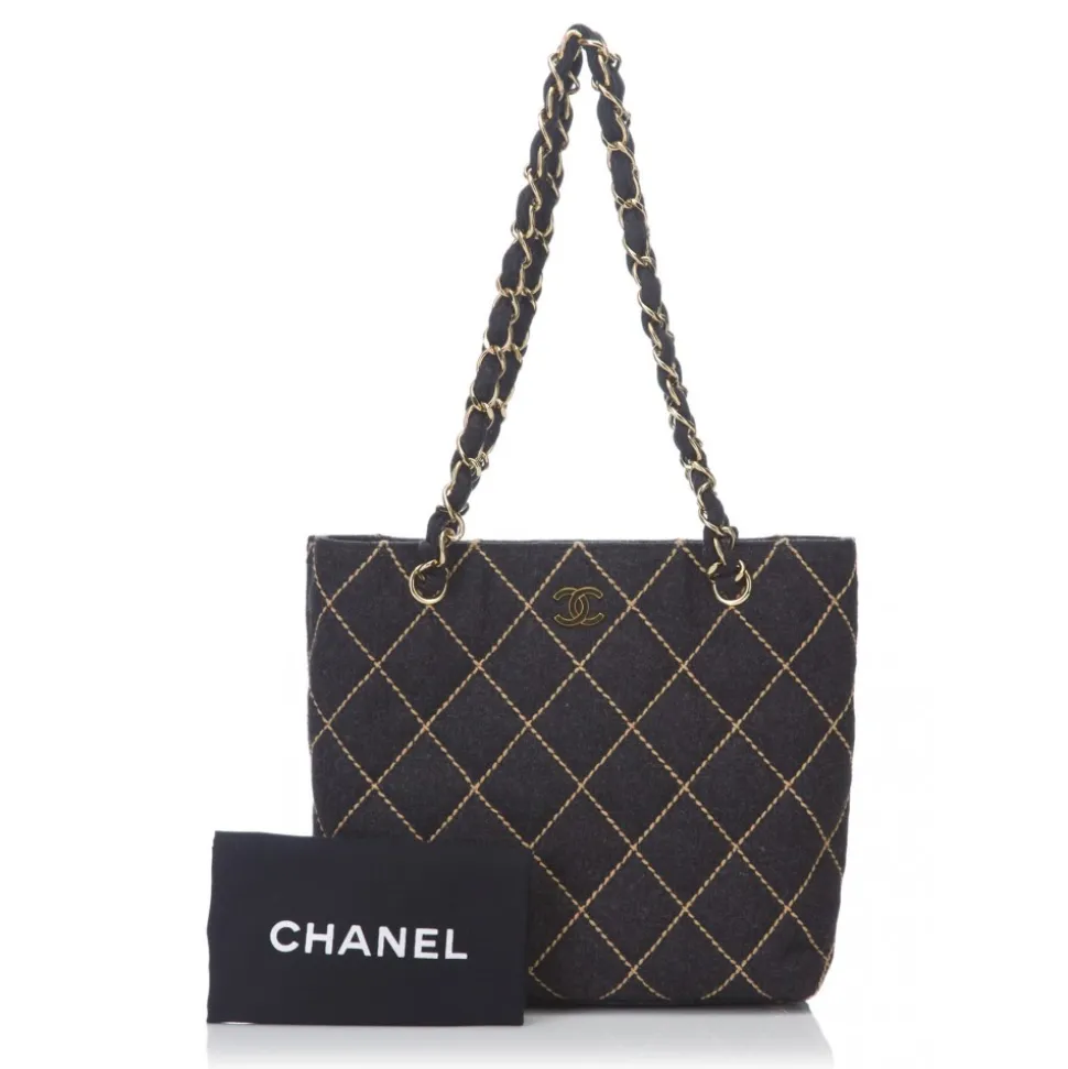 Chanel Vintage - Surpique Wool Shoulder Bag - Grey - Leather and Wool Handbag - Luxury High Quality - Avvenice