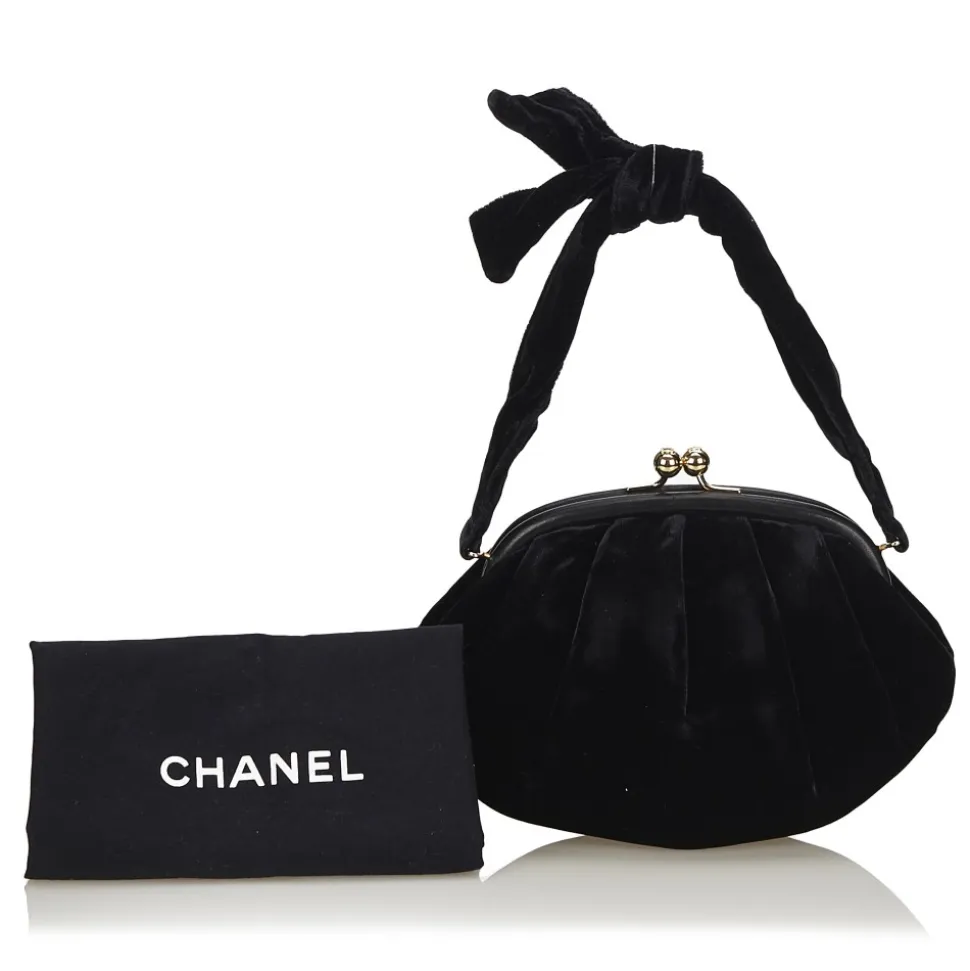 Chanel Vintage - Velour Handbag Bag - Black - Leather and Velour Handbag - Luxury High Quality - Avvenice