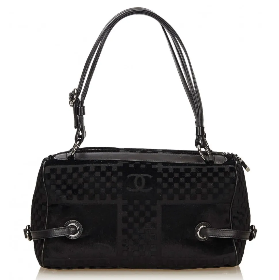 Chanel Vintage - Velour Shoulder Bag - Black - Leather and Lambskin Handbag - Luxury High Quality - Avvenice