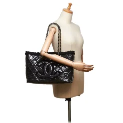 Chanel Vintage - Vinyl Toile Chain Tote Bag - Black - Canvas and Vinyl Handbag - Luxury High Quality - Avvenice