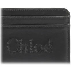 Chloé - Black Embroidered-Logo Leather Cardholder - Chloé Exclusive Luxury Collection - Avvenice