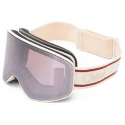 Chloé - Cassidy Ski Goggle with a Jacquard Fabric Band - Ivory Burgundy - Chloé Eyewear - Avvenice