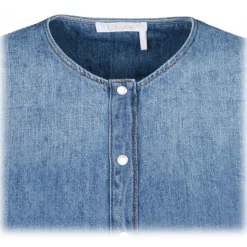 Chloé - Denim Collarless Blouse - Chloé Exclusive Luxury Collection - Avvenice
