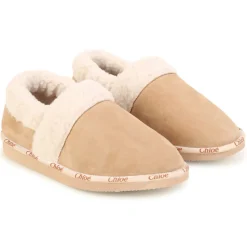 Chloé - Kids Logo-Print Strap Fleece-Texture Slippers - Chloé Exclusive Luxury Collection - Avvenice
