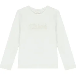 Chloé - Kids Off White Long Sleeves T-Shirt - Chloé Exclusive Luxury Collection - Avvenice