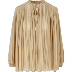 Chloé - Pleated Wool-Gauze Blouse in Brown - Chloé Exclusive Luxury Collection - Avvenice