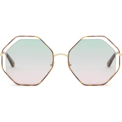 Chloé - Poppy Octagonal Metal Sunglasses - Gold Havana Green Pink - Chloé Eyewear - Avvenice