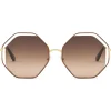 Chloé - Poppy Octagonal Metal Sunglasses - Gold Havana Brown - Chloé Eyewear - Avvenice