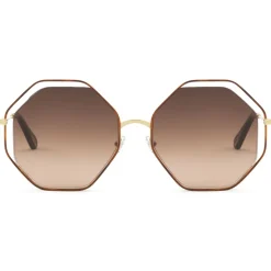 Chloé - Poppy Octagonal Metal Sunglasses - Gold Havana Brown - Chloé Eyewear - Avvenice