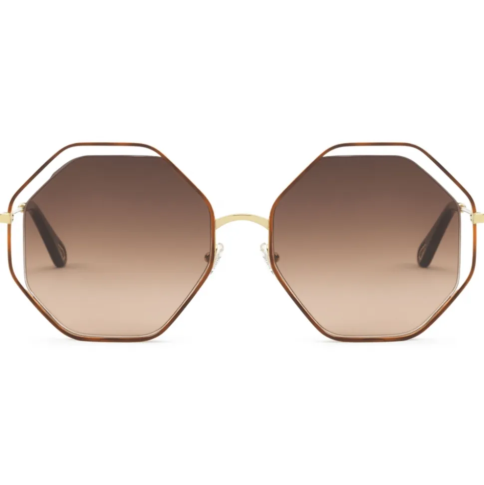 Chloé - Poppy Octagonal Metal Sunglasses - Gold Havana Brown - Chloé Eyewear - Avvenice