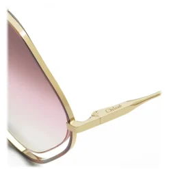 Chloé - Poppy Rhombus Sunglasses in Metal - Havana Gold Rose - Chloé Eyewear - Avvenice