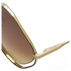 Chloé - Poppy Rhombus Sunglasses in Metal - Havana Gold Brown - Chloé Eyewear - Avvenice