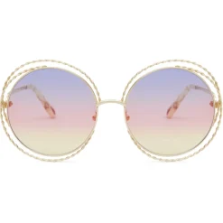 Chloé - Round Metal Sunglasses Carlina Twist - Gold Purple Pink Yellow - Chloé Eyewear - Avvenice