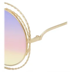 Chloé - Round Metal Sunglasses Carlina Twist - Gold Purple Pink Yellow - Chloé Eyewear - Avvenice