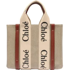 Chloé - Woody Tote Bag in Linen - Chloé Exclusive Luxury Collection - Avvenice