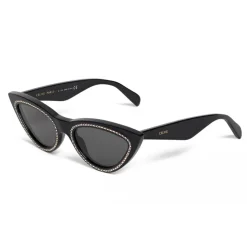 Céline - Cat Eye Sunglasses in Acetate with Crystals and Metal - Black - Sunglasses - Céline Eyewear - Avvenice