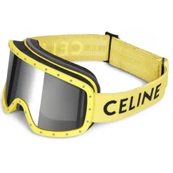 Céline - Celine Ski Mask in Plastic with Metal Studs & Mirror Lenses - Neon Yellow - Sunglasses - Céline Eyewear - Avvenice