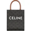 Céline - Mini Vertical Cabas in Triomphe Canvas and Calfskin with Celine Print - Tan - Bag - Céline Exclusive Collection - Avvenice