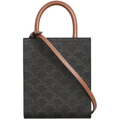 Céline - Mini Vertical Cabas in Triomphe Canvas and Calfskin with Celine Print - Tan - Bag - Céline Exclusive Collection - Avvenice