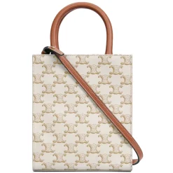 Céline - Mini Vertical Cabas in Triomphe Canvas and Calfskin with Celine Print - White - Bag - Céline Exclusive Collection - Avvenice