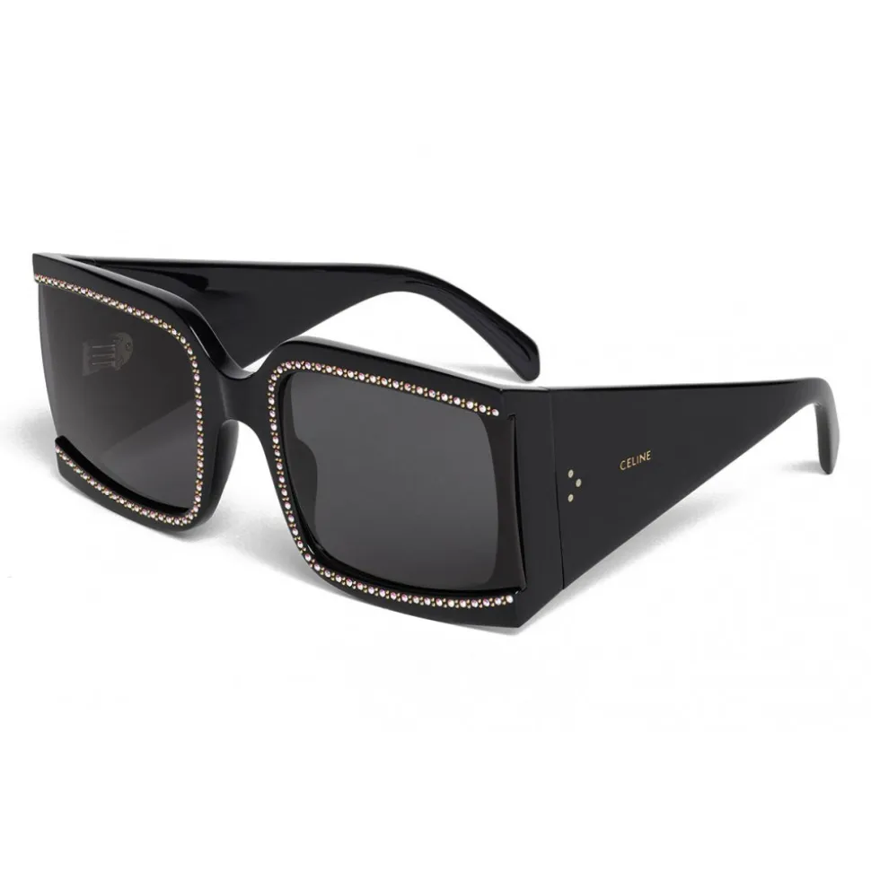 Céline - Oversized Sunglasses in Acetate with Crystals and Metal - Black - Sunglasses - Céline Eyewear - Avvenice