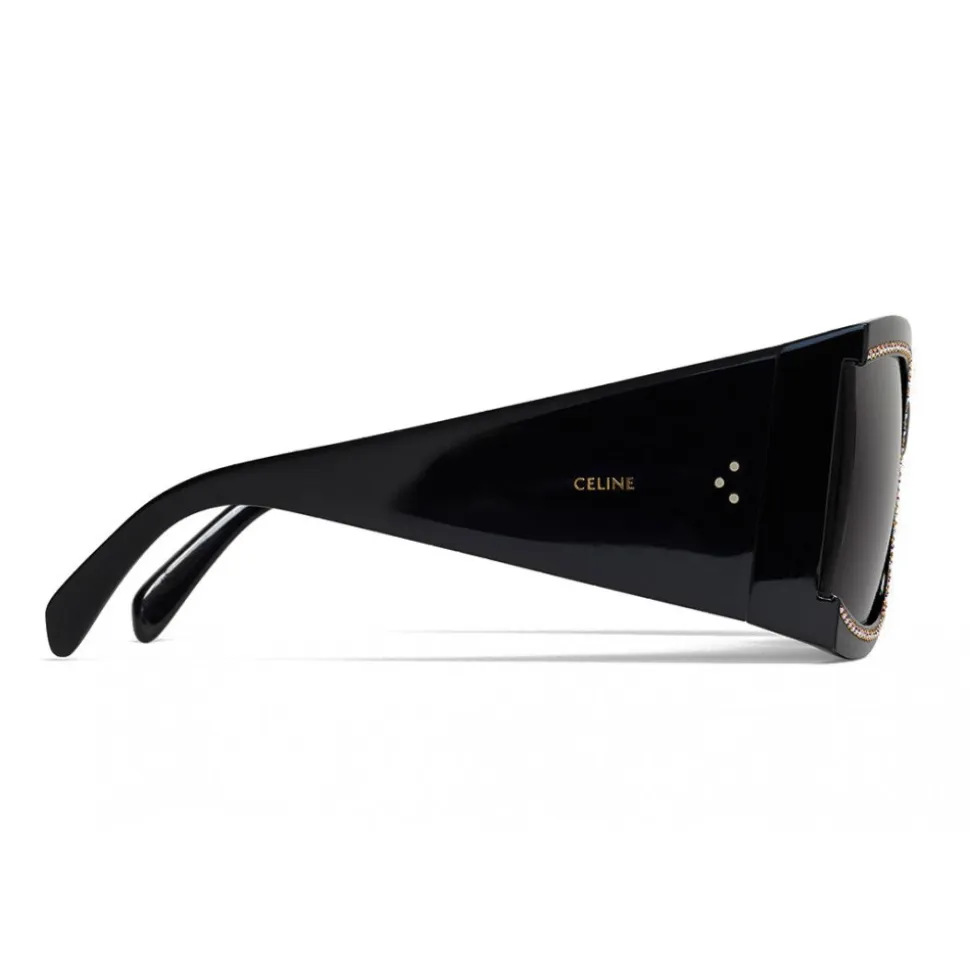 Céline - Oversized Sunglasses in Acetate with Crystals and Metal - Black - Sunglasses - Céline Eyewear - Avvenice