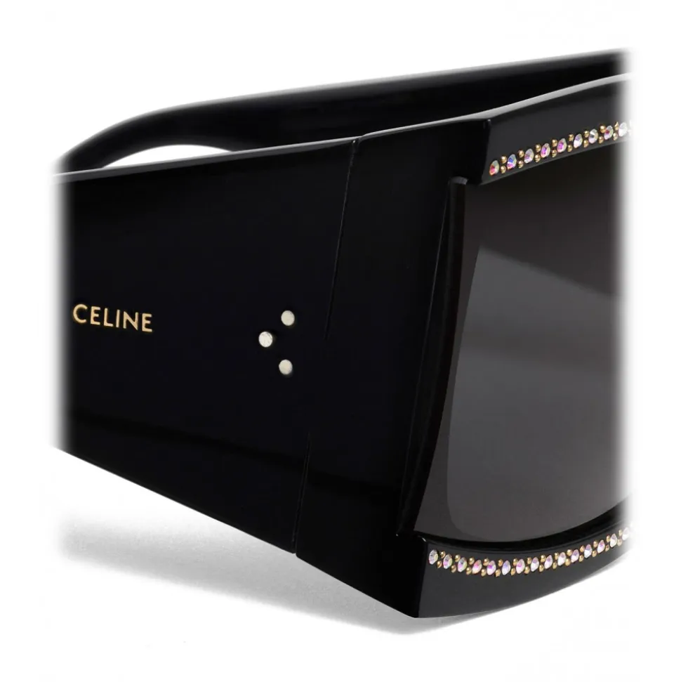 Céline - Oversized Sunglasses in Acetate with Crystals and Metal - Black - Sunglasses - Céline Eyewear - Avvenice