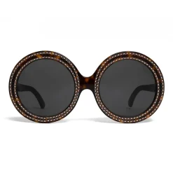 Céline - Round Sunglasses in Acetate with Crystals and Metal - Red Havana - Sunglasses - Céline Eyewear - Avvenice