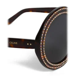 Céline - Round Sunglasses in Acetate with Crystals and Metal - Red Havana - Sunglasses - Céline Eyewear - Avvenice