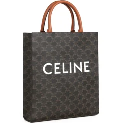 Céline - Small Cabas Vertical in Triomphe Canvas and Calfskin - Tan - Bag - Céline Exclusive Collection - Avvenice