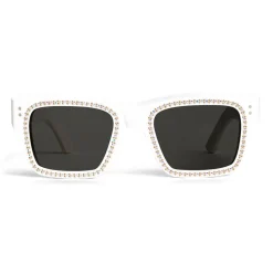 Céline - Square Sunglasses 02 in Acetate with Crystals and Metal - Optical White - Sunglasses - Céline Eyewear - Avvenice