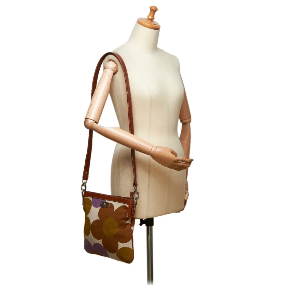 Céline Vintage - Floral Canvas Crossbody Bag - Brown Beige - Leather and Fabric Handbag - Luxury High Quality - Avvenice