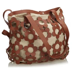 Céline Vintage - Floral Hemp Tote Bag - Brown - Leather Handbag - Luxury High Quality - Avvenice