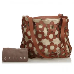 Céline Vintage - Floral Hemp Tote Bag - Brown - Leather Handbag - Luxury High Quality - Avvenice