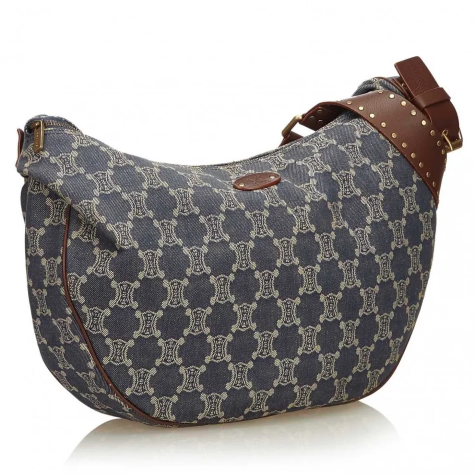 Céline Vintage - Macadam Denim Shoulder Bag - Blue Navy - Leather and Fabric Handbag - Luxury High Quality - Avvenice