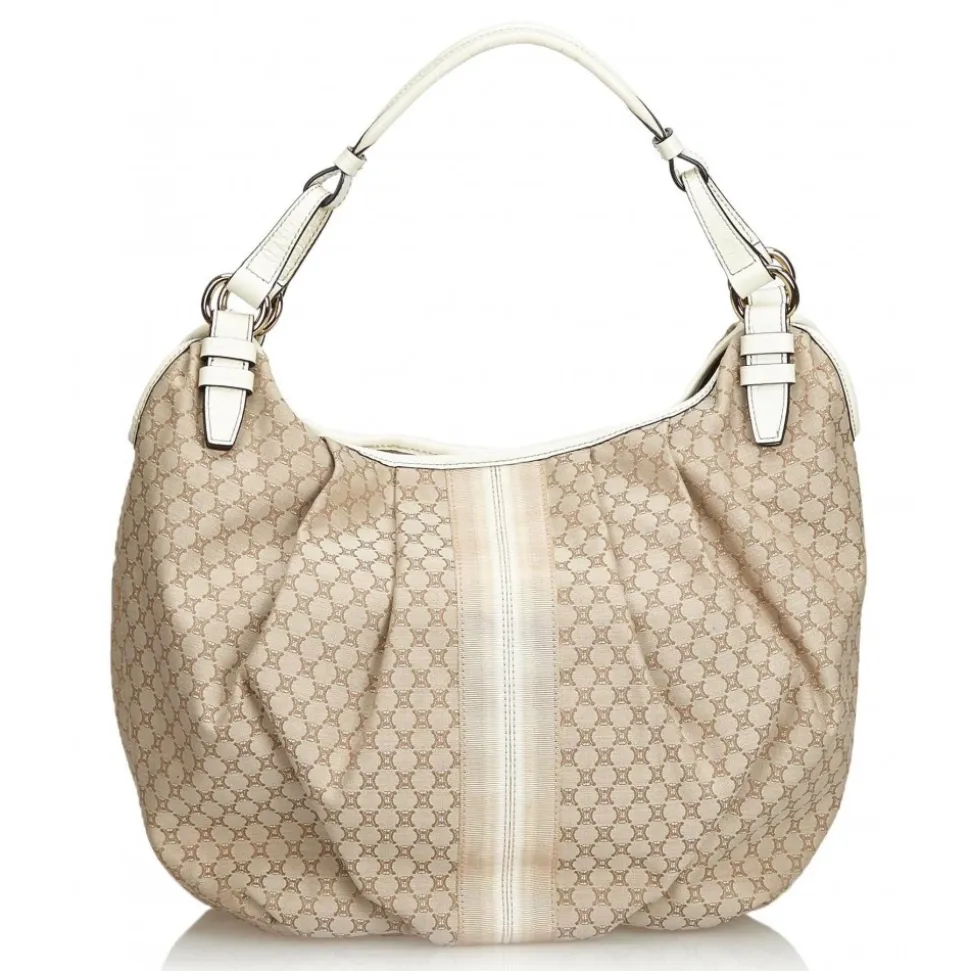 Céline Vintage - Macadam Jacquard Hobo Bag - Brown Beige - Leather and Fabric Handbag - Luxury High Quality - Avvenice