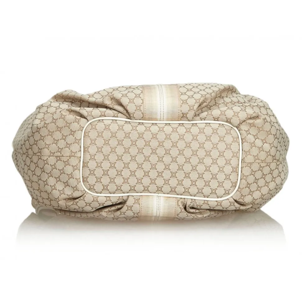 Céline Vintage - Macadam Jacquard Hobo Bag - Brown Beige - Leather and Fabric Handbag - Luxury High Quality - Avvenice