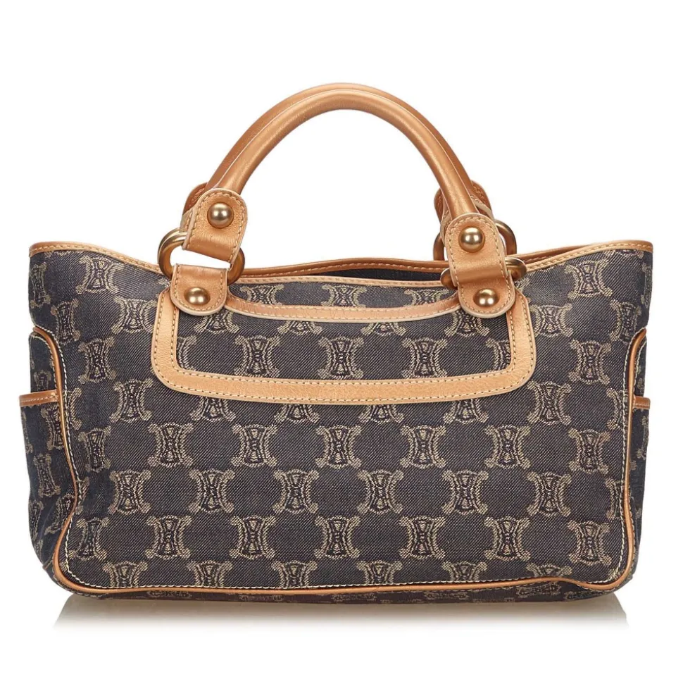 Céline Vintage - Macadam Jacquard Boogie Bag - Blue Navy - Leather and Fabric Handbag - Luxury High Quality - Avvenice