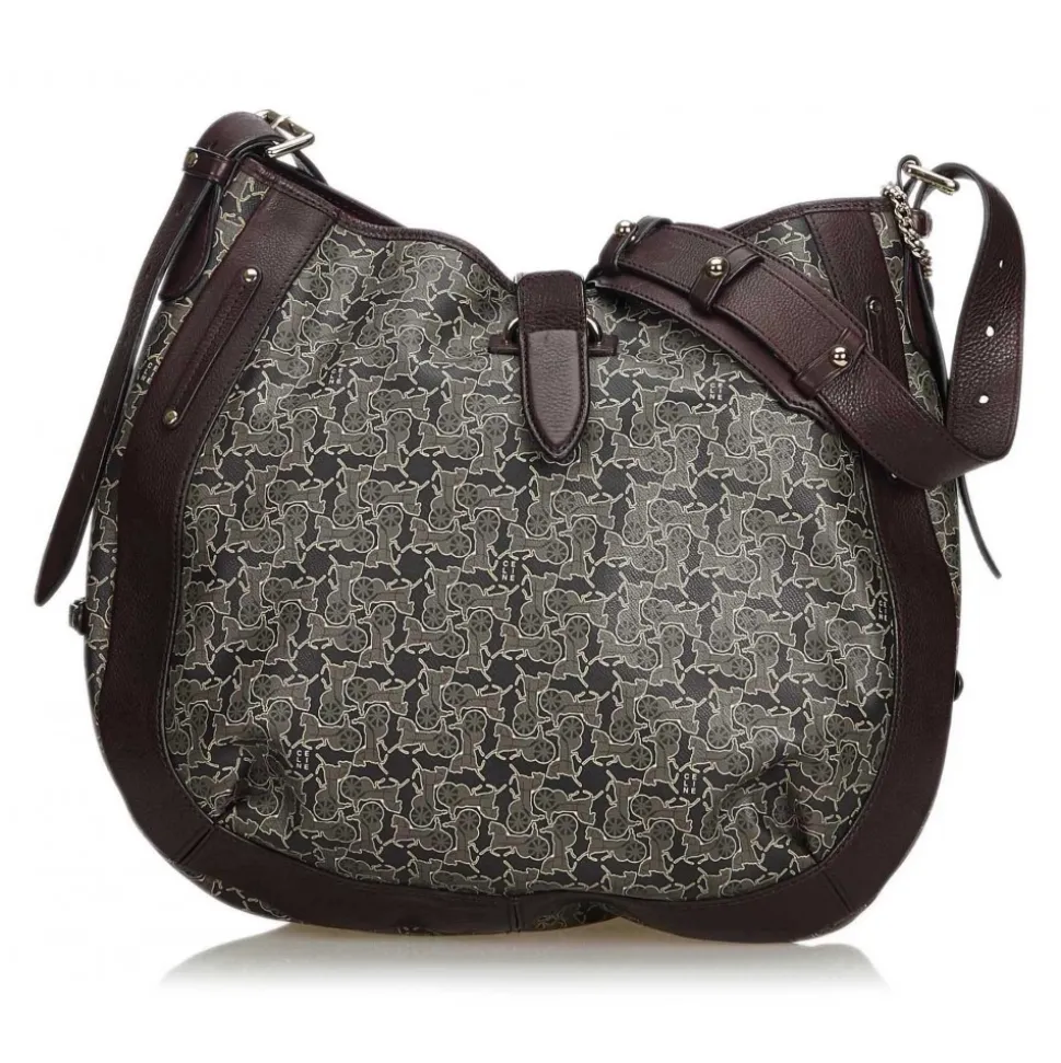 Céline Vintage - Macadam Shoulder Bag - Grey & Dark Grey - Leather & PVC Handbag - Luxury High Quality - Avvenice