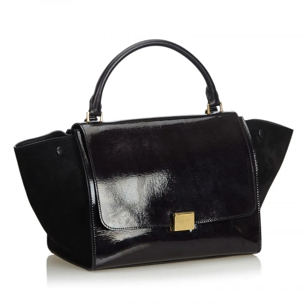 Céline Vintage - Patent Leather Trapeze Satchel Bag - Black - Patent Leather Handbag - Luxury High Quality - Avvenice