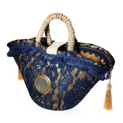 Coffarte - Medium Blue Cameo Coffa - Sicilian Artisan Handbag - Sicilian Coffa - Luxury High Quality Handicraft Bag - Avvenice
