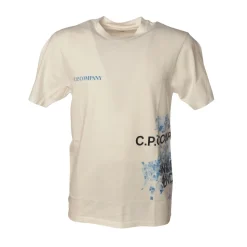 C.P. Company - Crewneck T-Shirt with Side Prints - White - Luxury Exclusive Collection - Avvenice