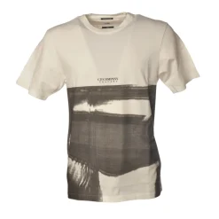 C.P. Company - Crewneck T-Shirt with Front Print - Black and White - Luxury Exclusive Collection - Avvenice