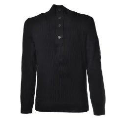 C.P. Company - Turtleneck Pullover with Buttons - Blue - Sweater - Luxury Exclusive Collection - Avvenice