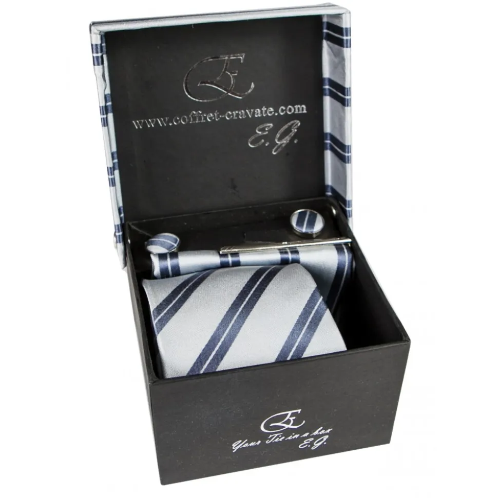 Cravates E.G. - Double Strip Tie - Mix of Gray and Ice Gray - Avvenice