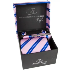 Cravates E.G. - Double Strip Tie - Mix of Persian Rose and Klein Blue - Avvenice
