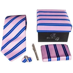 Cravates E.G. - Double Strip Tie - Mix of Persian Rose and Klein Blue - Avvenice