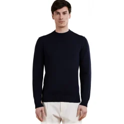 Cruna - Calais Crewneck Sweater - 1535 - Night Blue - Handmade in Italy - Luxury High Quality Collection - Avvenice