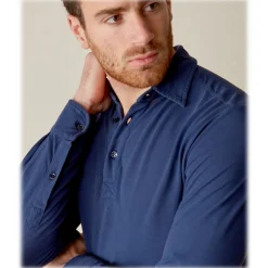 Cruna - Cannes Long Sleeves Polo - 573 - Navy - Handmade in Italy - Luxury High Quality Sweatshirt - Avvenice